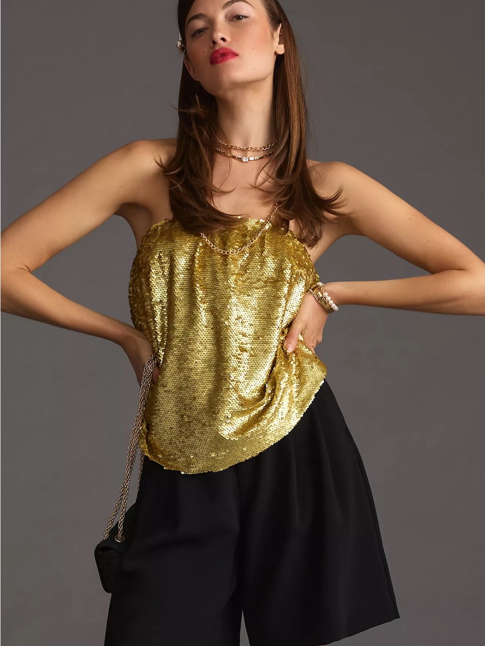 Anthropologie Gold Sequin tube top - Picture 2 of 7